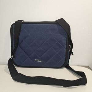 [Roots 73] Nylon Quilted Navy Blue Messenger/Tablet Crossover Bag Adjust. Strap